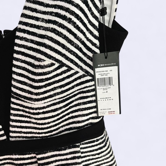 NWT | Vintage BCBG | Black and White Striped Cocktail Dress - Picture 5 of 8